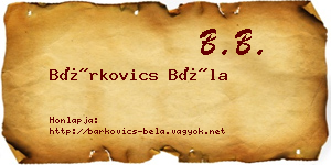 Bárkovics Béla névjegykártya